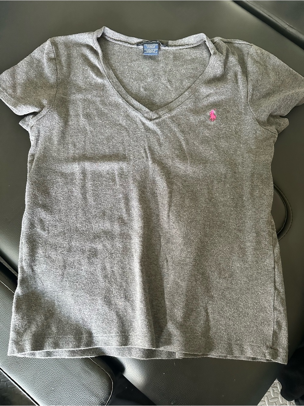 Ralph Lauren Gray V-Neck Tee with Pink Polo Pony